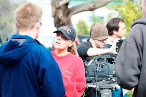 Christine with producer Kenneth Sanders in Culver City on the set of 'Locked Away'