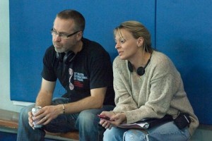 Director Jim Donovan and Christine Conradt in need of coffee.